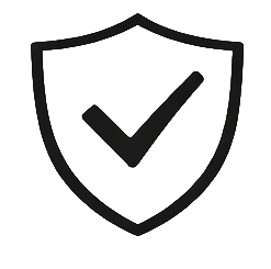 Black shield with a checkmark in the center.