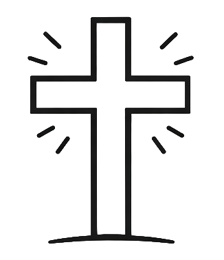 A simple black cross with radiating lines around it.