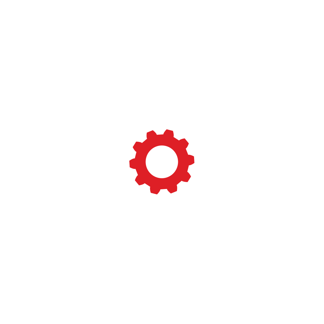 Smartphone with a red gear icon on the screen, indicating settings or configuration.