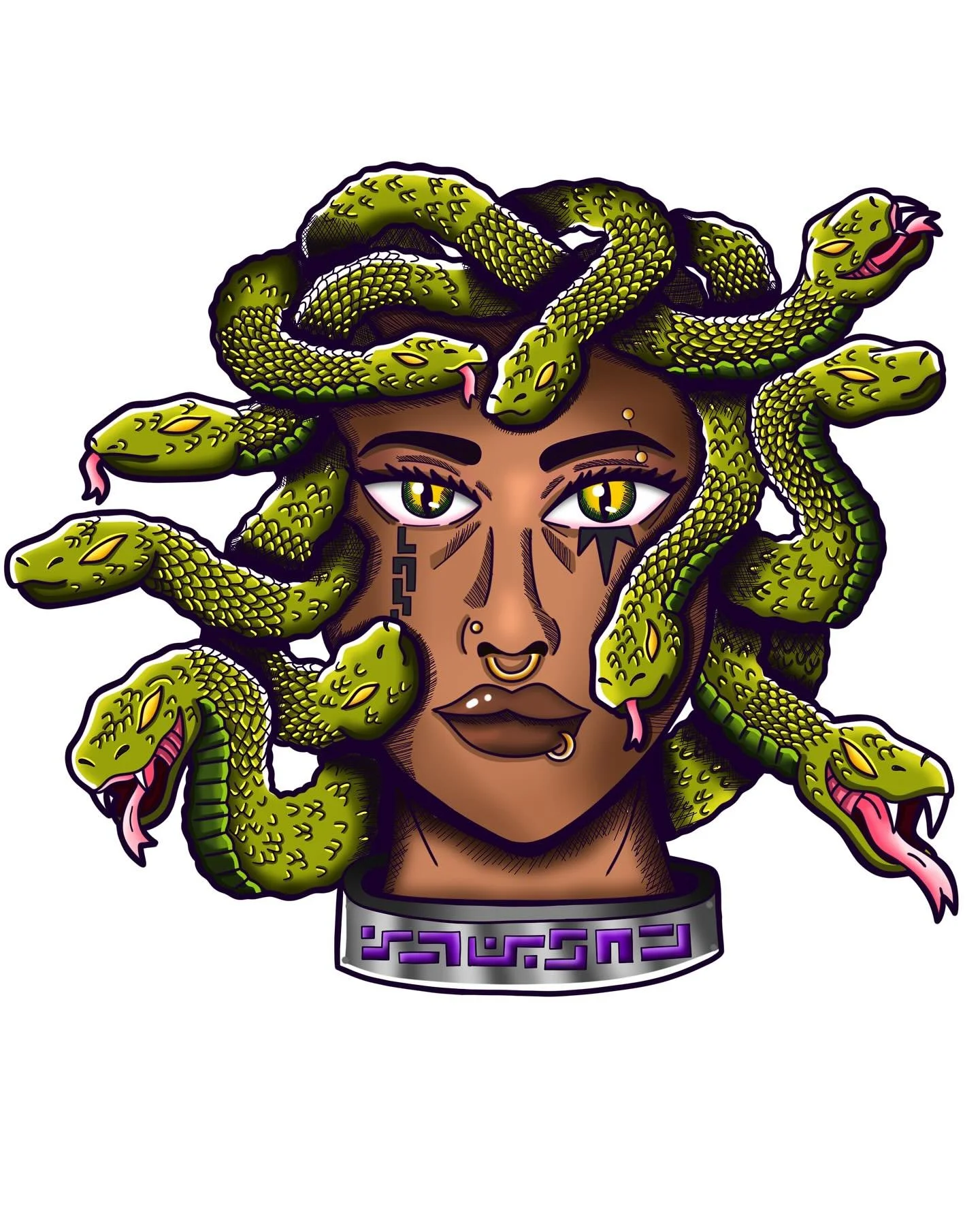 Head of Medusa design. I was trying to find something to draw one day and a Medusa head just popped in the brain.🐍 
#greekmythology #medusa #digitalart #artist #artlovers #digitaldrawing #drawing
