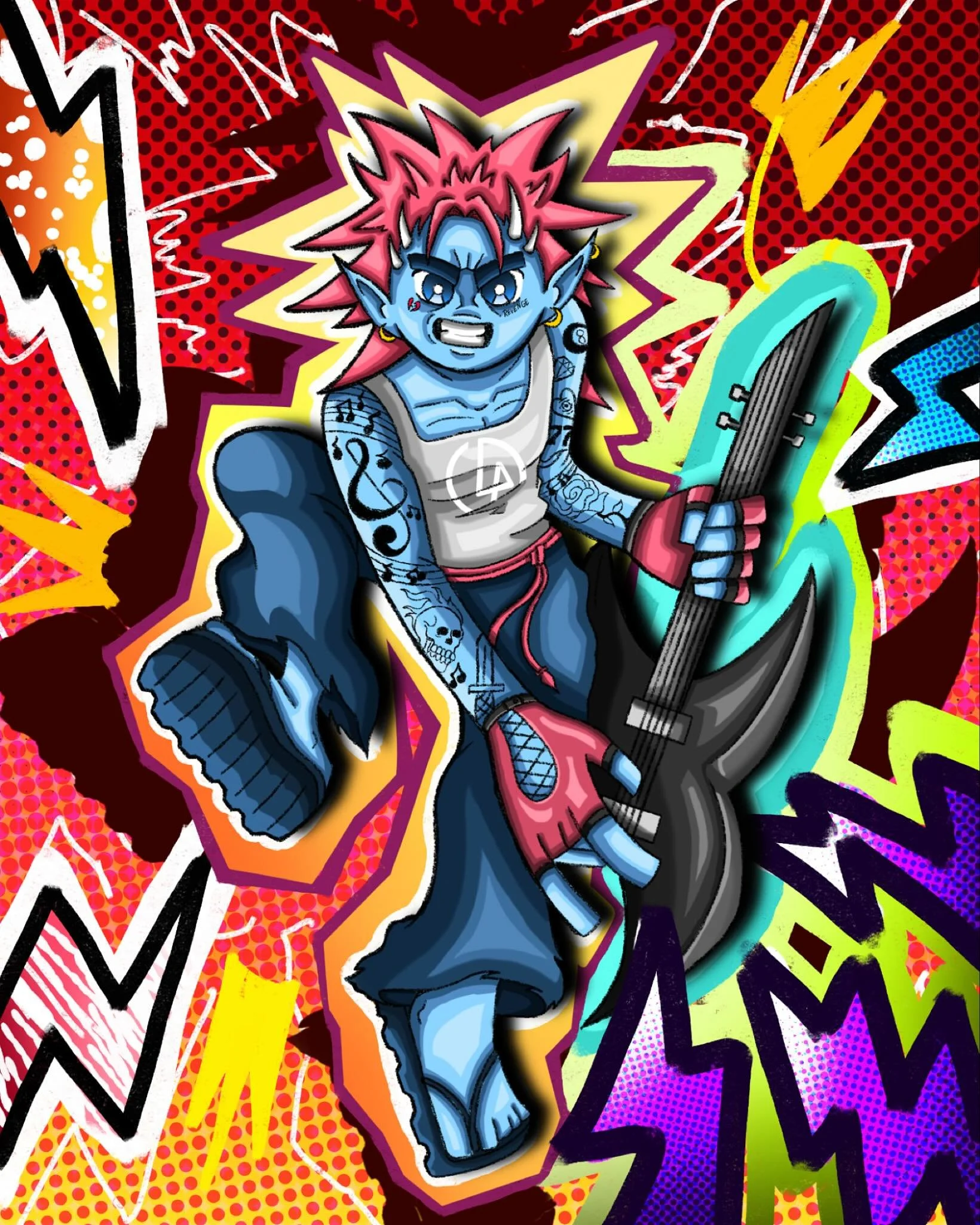 I drew Ryo @bubble.gomes character in my own style. The original design for their character is super cool I felt like had to🎸 #dtiys #paint #painting #art #artist #artwork #illustration #illustrator #illustrations #artwork #draw #drawings #digitalpr