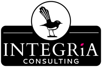 Integria Consulting Logo Depicting a Willie Wagtail bird circled with the text of Integria Consulting below