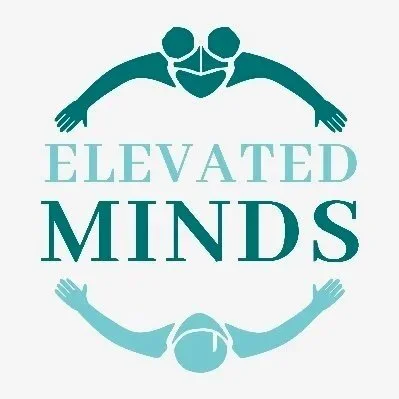 Logo of Elevated Minds featuring two smiling people with outstretched arms, one above and one below the text.