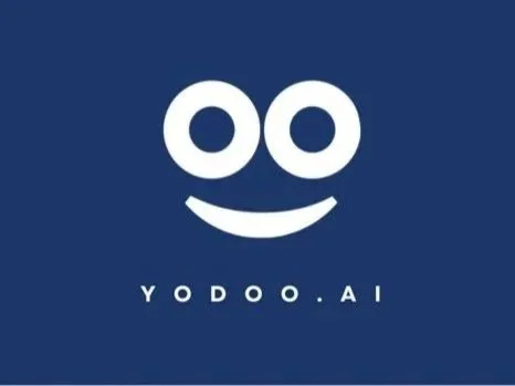 Yodoo.ai logo with a stylized smiling face made of two circles for eyes and a curved line for a smile on a navy blue background.