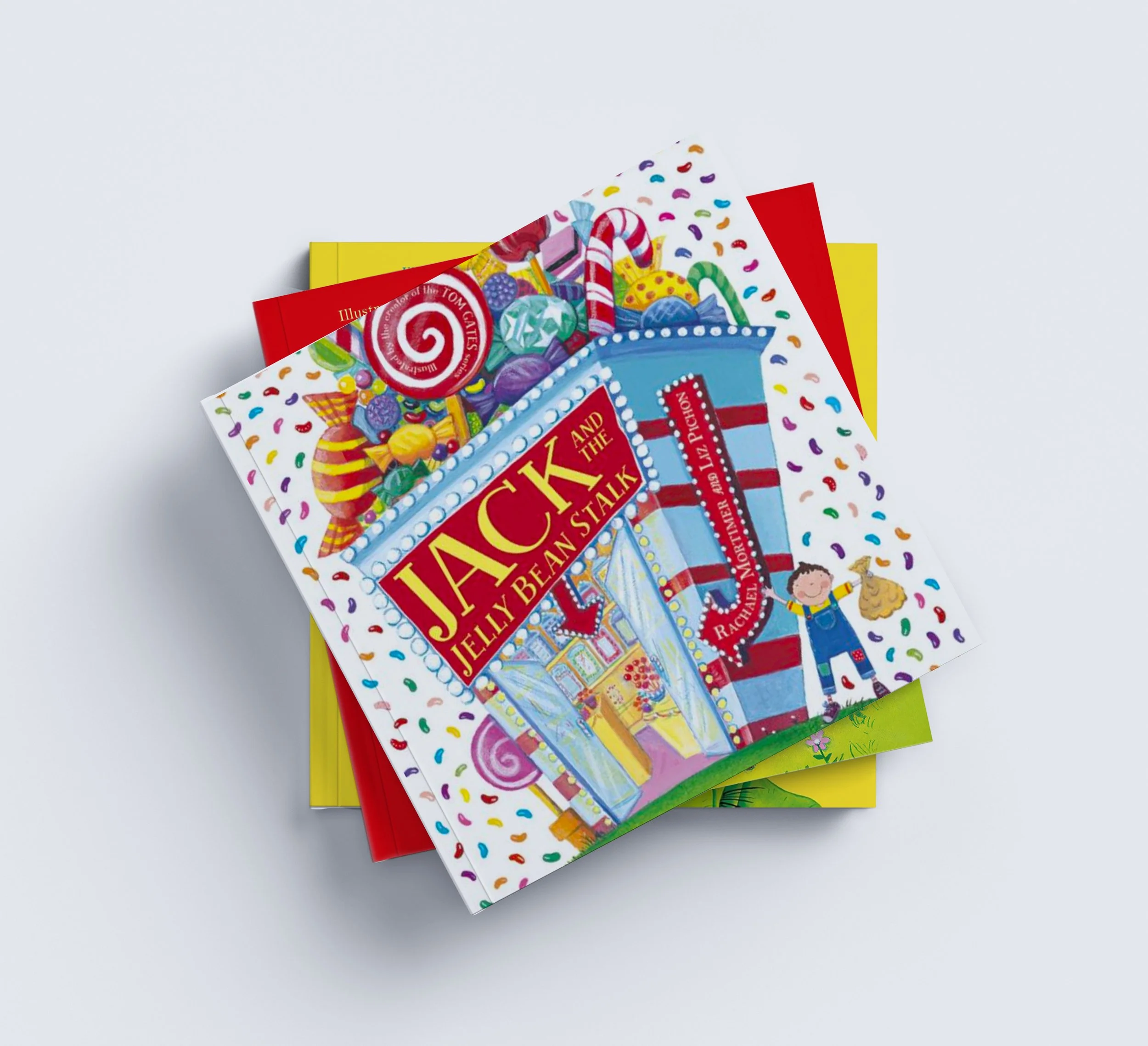 Colourful children's book titled 'Jack and the Jelly Bean Stalk'.