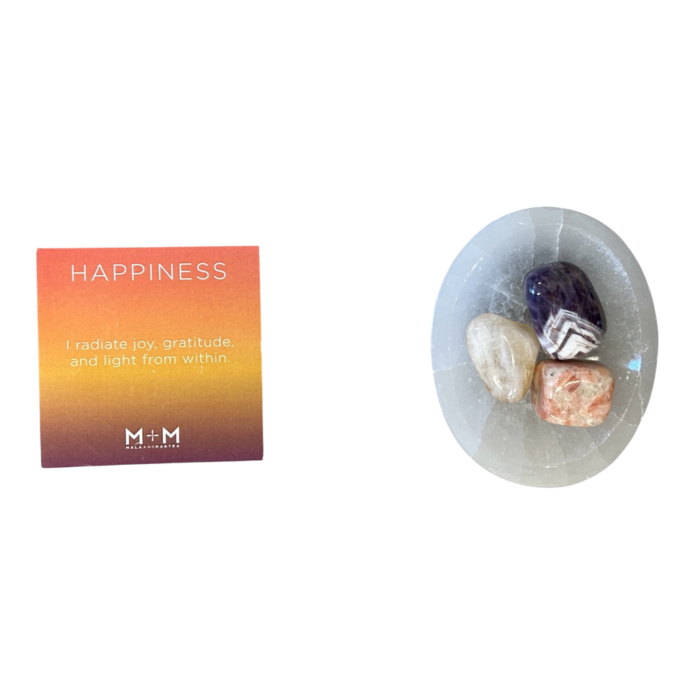 Sacred Selenite Crystal Cleansing + Charging Bowl Set - Happiness