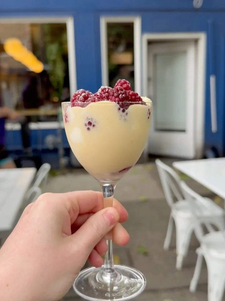 Weekend special treat on Capitol Hill🍭 
Berries &amp; Custard &amp; Cream &mdash; salted whipped cream, zabaglione (classic Italian custard), blackberry jam, fresh tayberries 

#seattlerestaurants #seattledessert #italiandessert #zabaglione