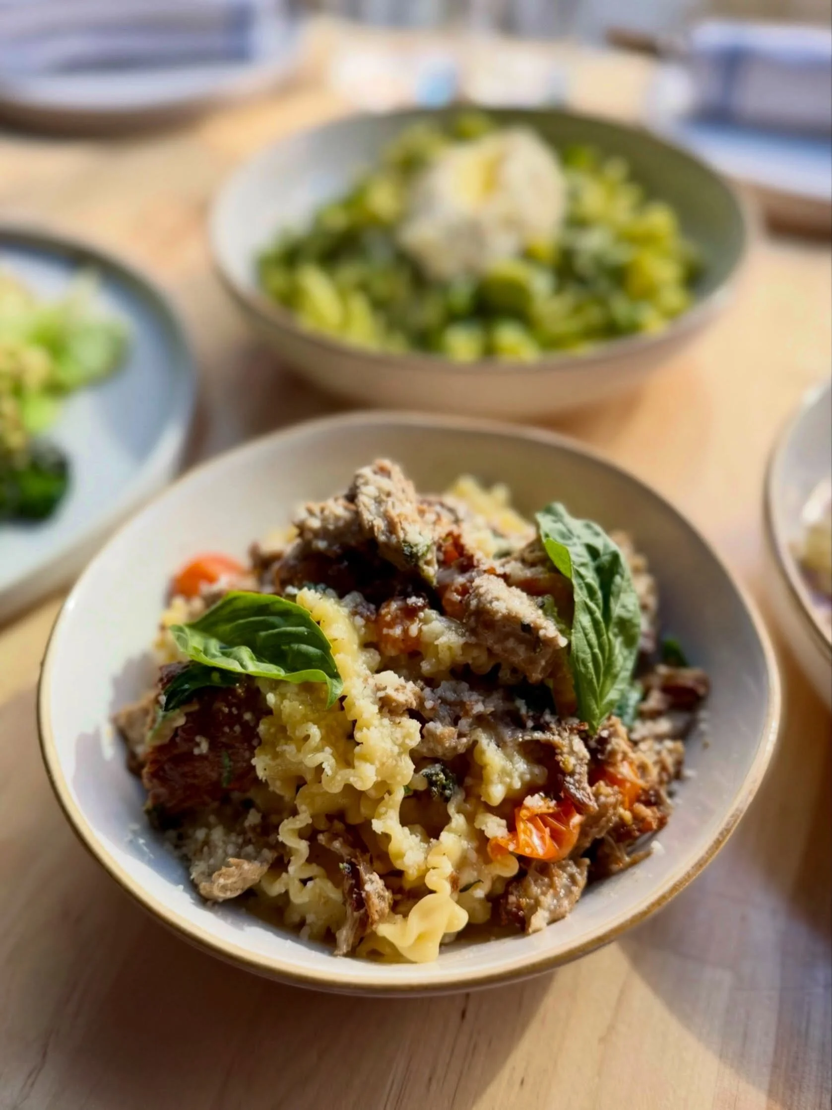 Sun kissed and delish 😋 Loving these warm September days, soaking up summer&rsquo;s bounty while we still can!!

Mafaldine &mdash; citrus braised pork, sungold cherry tomato, basil, parm. On the menu in Queen Anne! 

#septembervibes #seattlepasta #s