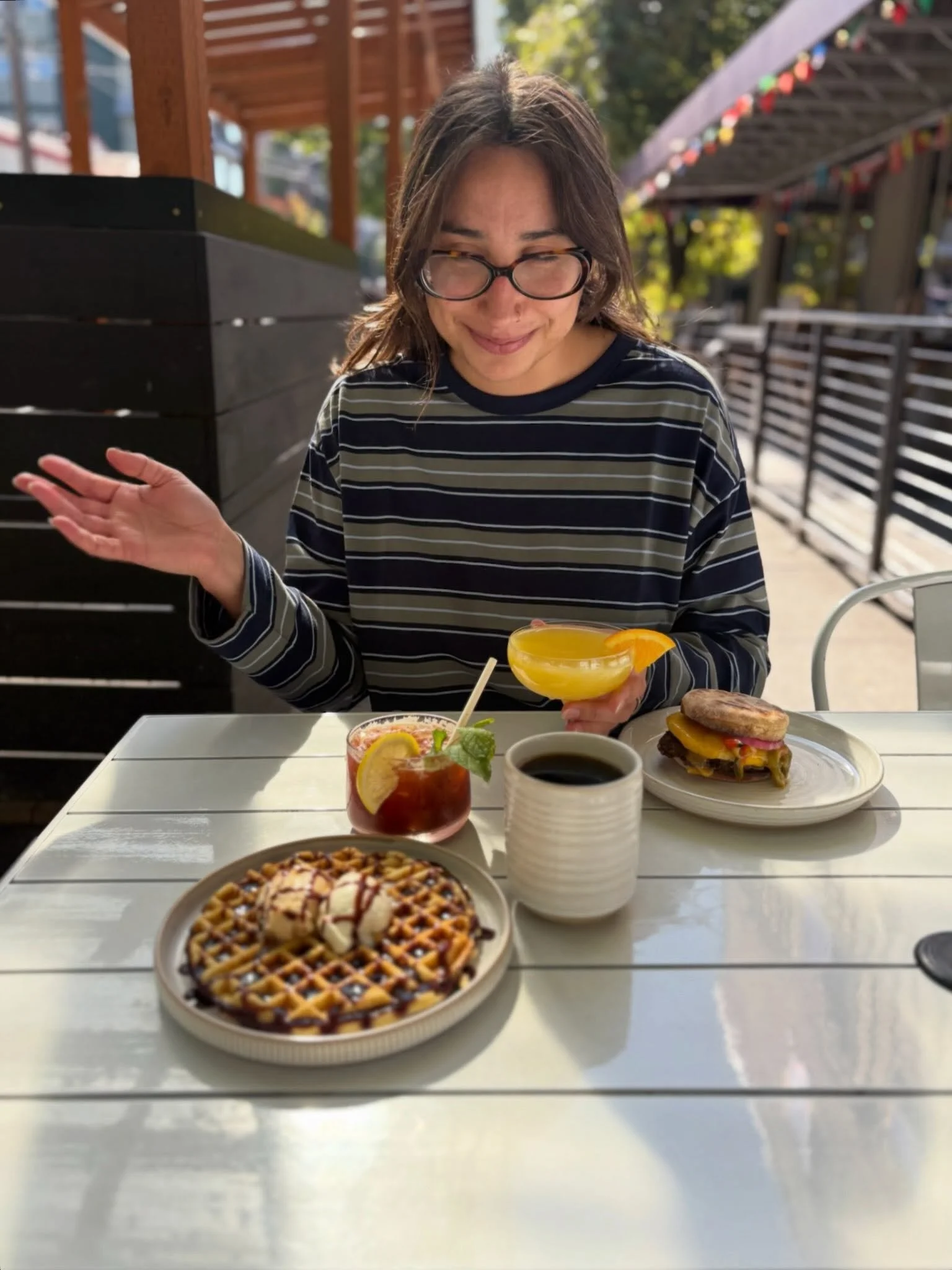Mimosa > Amaro Cobbler with pluot jam(!!!) > YES the Mimosa 🍊😵&zwj;💫🥂 We promise your brunch decision making process will be difficult and delicious... See you this weekend!! 

Thank you to our model @silly.girl.em 🧃
#seattlebrunch #brunch