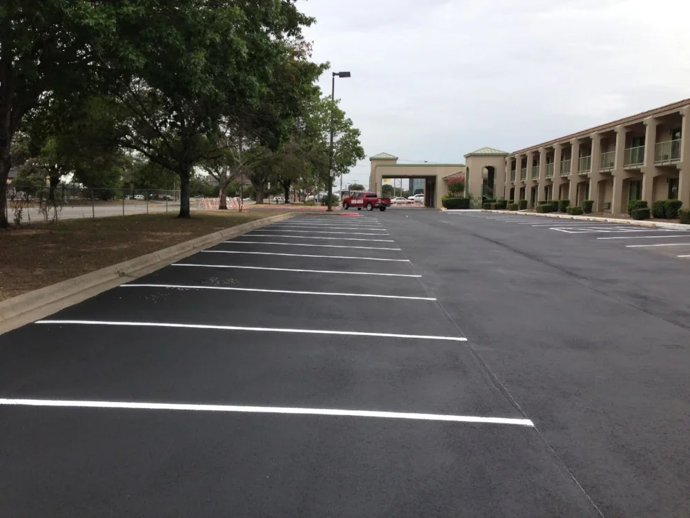 Empty parking lot with newly painted parking spaces