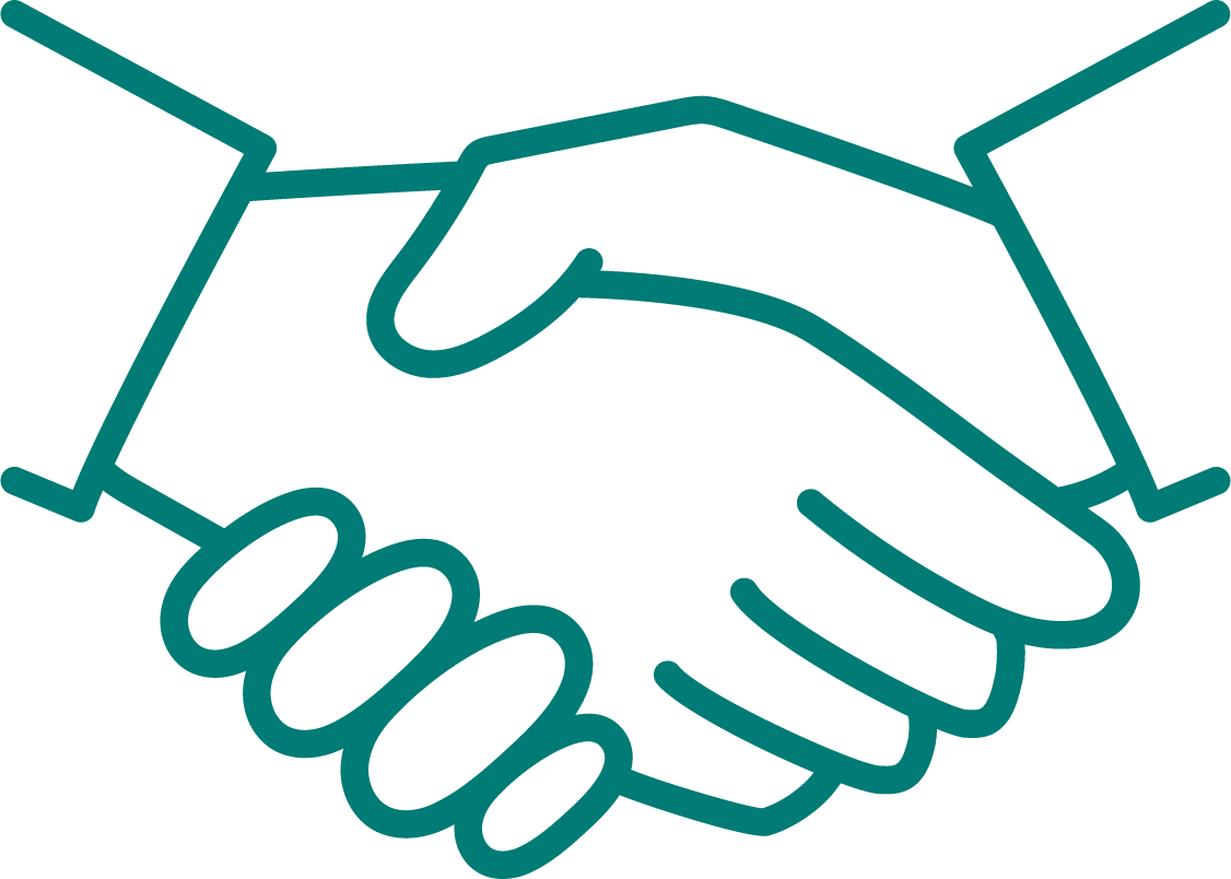 Outline drawing of a handshake representing agreement or partnership.