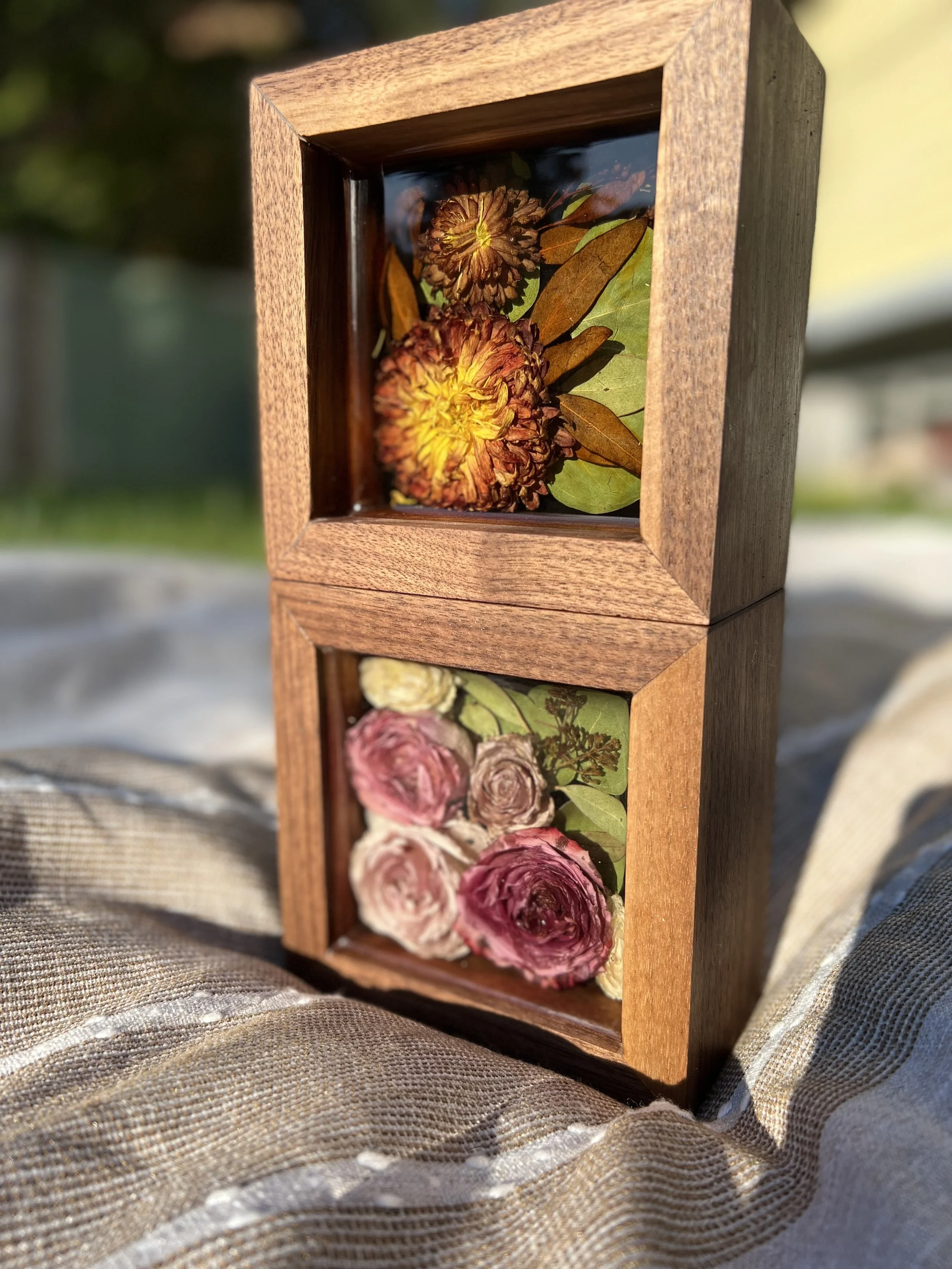 4x4 Wood Block - Dried Wedding Bouquet