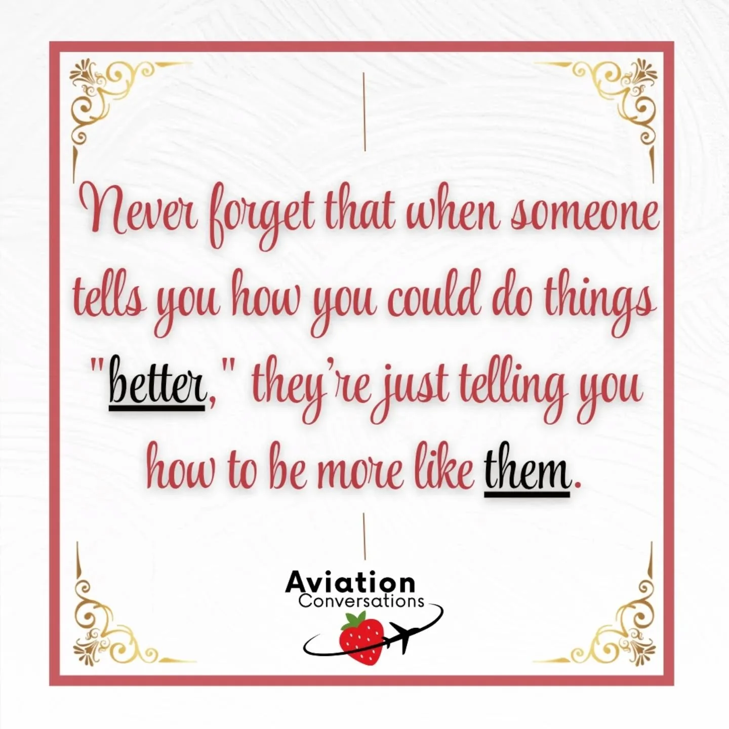 👀 Food for thought.

Well intended, but before taking advice from someone, ask yourself whether or not when it comes to the area they're talking about, you would actually want to be like them.

Just saying.

XO - Shannon | Pilot Stress Management &a