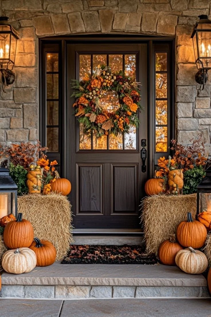 Thanksgiving Porch Display with Hay Bales and Pumpkins.jpg