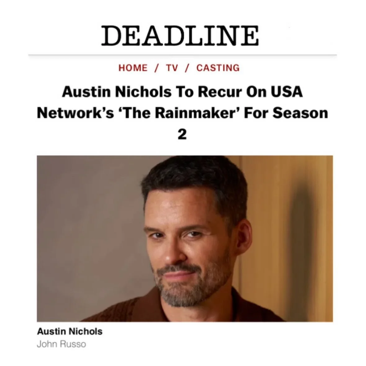 Austin Nichols joins Season 2 of The Rainmaker on @usanetwork