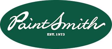PaintSmith logo in white cursive font on a dark green oval background, with 'EST. 1973' below.