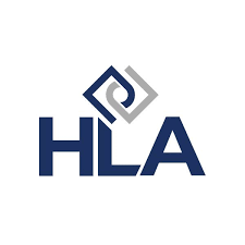 HLA logo with stylized geometric design above the letters HLA