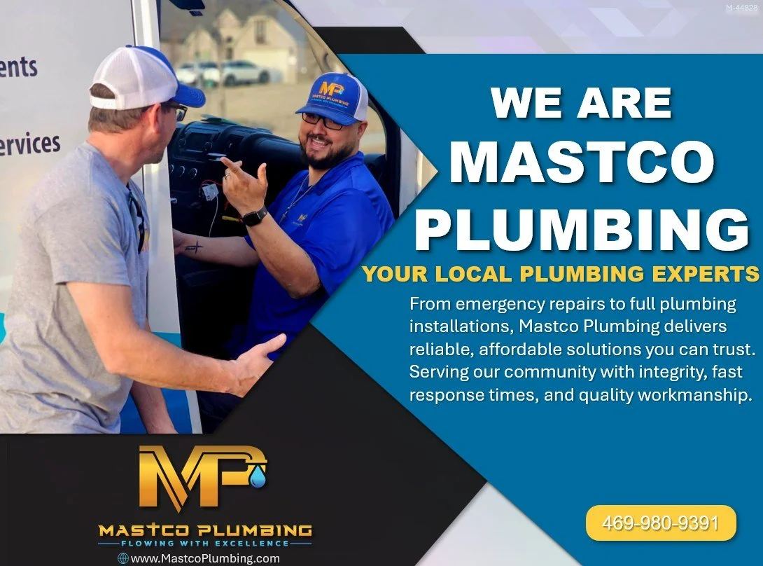 Need a plumber you can trust? From emergency repairs to full plumbing installations, Mastco Plumbing has you covered with fast, reliable service. Call or text 469-980-9391 today!