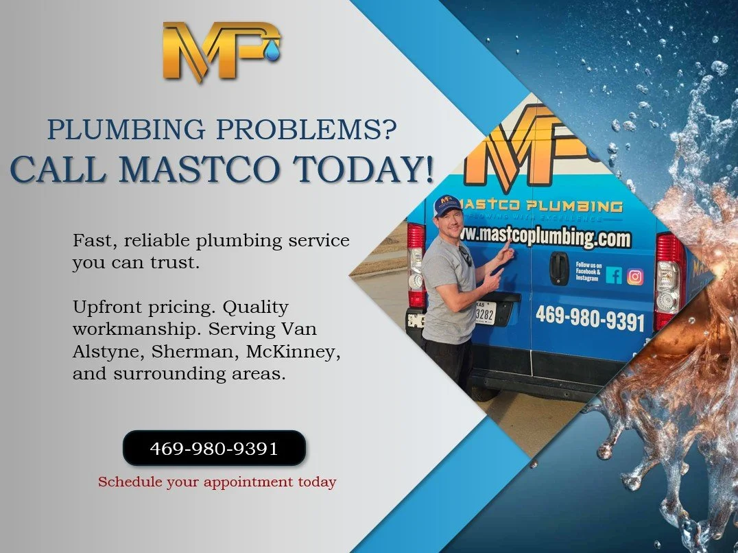 Plumbing problems never happen at a convenient time, but having a reliable plumber makes all the difference. 

At Mastco Plumbing, we handle everything from leaking pipes and clogged drains to water heater repairs, sewer line issues, and new home plu