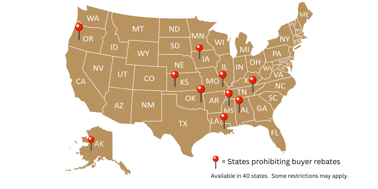 Map of the United States with red pins marking locations in Washington, Minnesota, Missouri, Nebraska, Kansas, Oklahoma, Texas, Arkansas, Louisiana, Alabama, Mississippi, Tennessee, Georgia, South Carolina, North Carolina, Virginia, Maryland, Delaware, Pennsylvania, New York, Massachusetts, New Hampshire, Vermont, Maine, Wisconsin, Iowa, Illinois, Ohio, Indiana, Michigan, Kentucky, West Virginia, and Alaska.