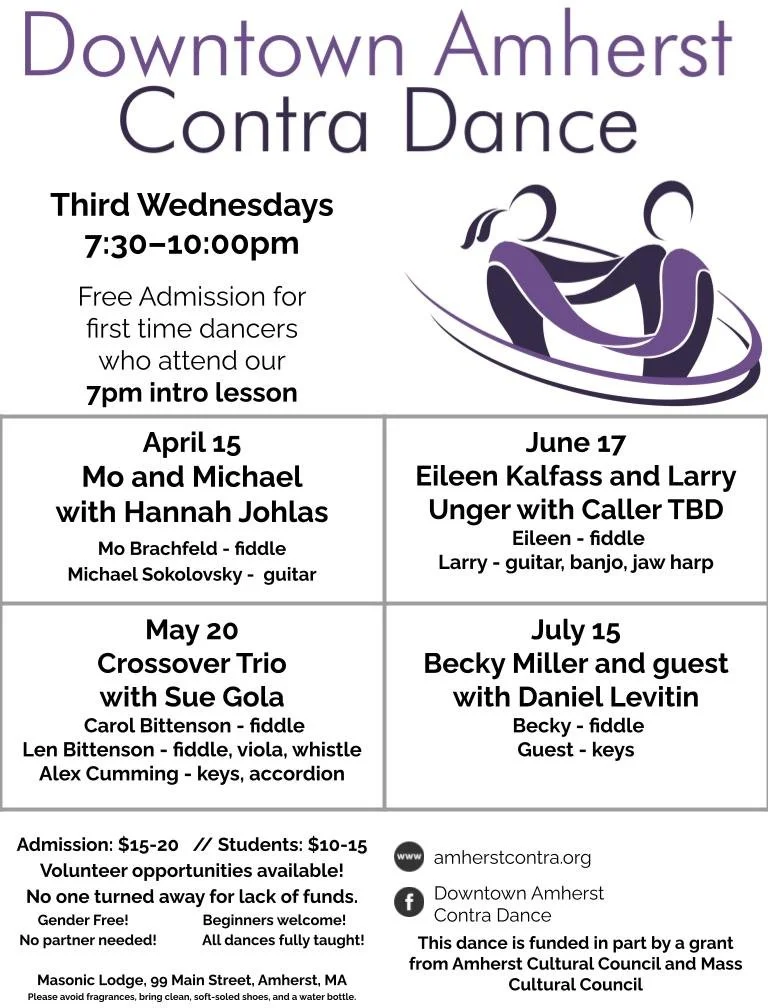 Downtown Amherst Contra Dance flyer