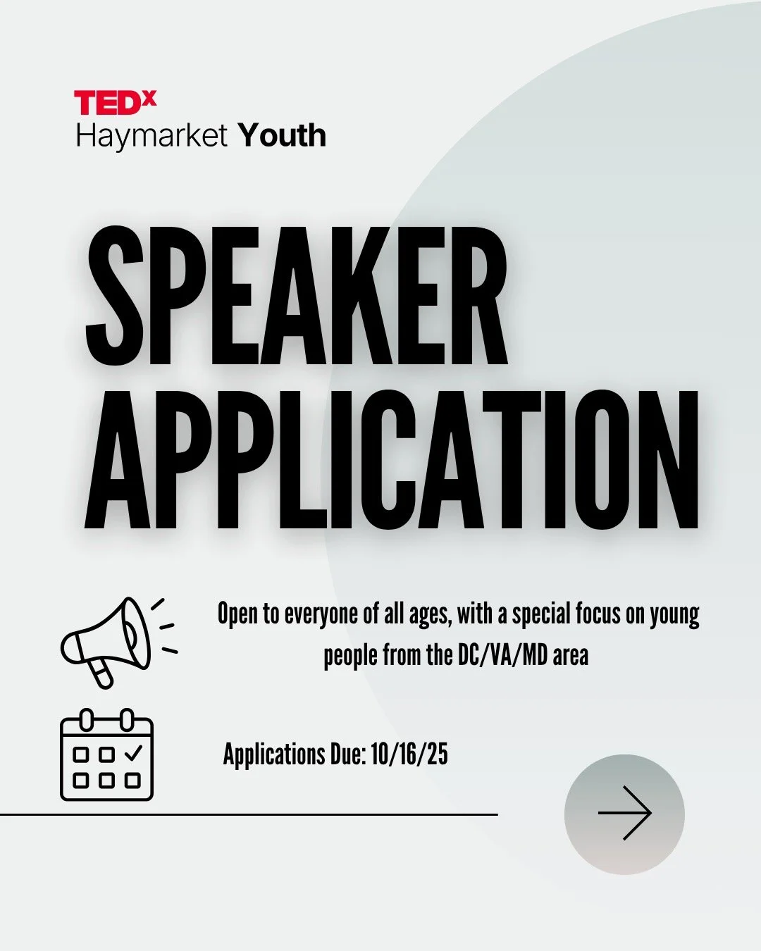 Speaker applications are now OPEN for TEDxHaymarket Youth!
Be sure to fill out the application form by October 16th for a chance to be a speaker.
Apply using the QR code, or through this link: https://forms.gle/puD9HrbLY9TUF2wr5