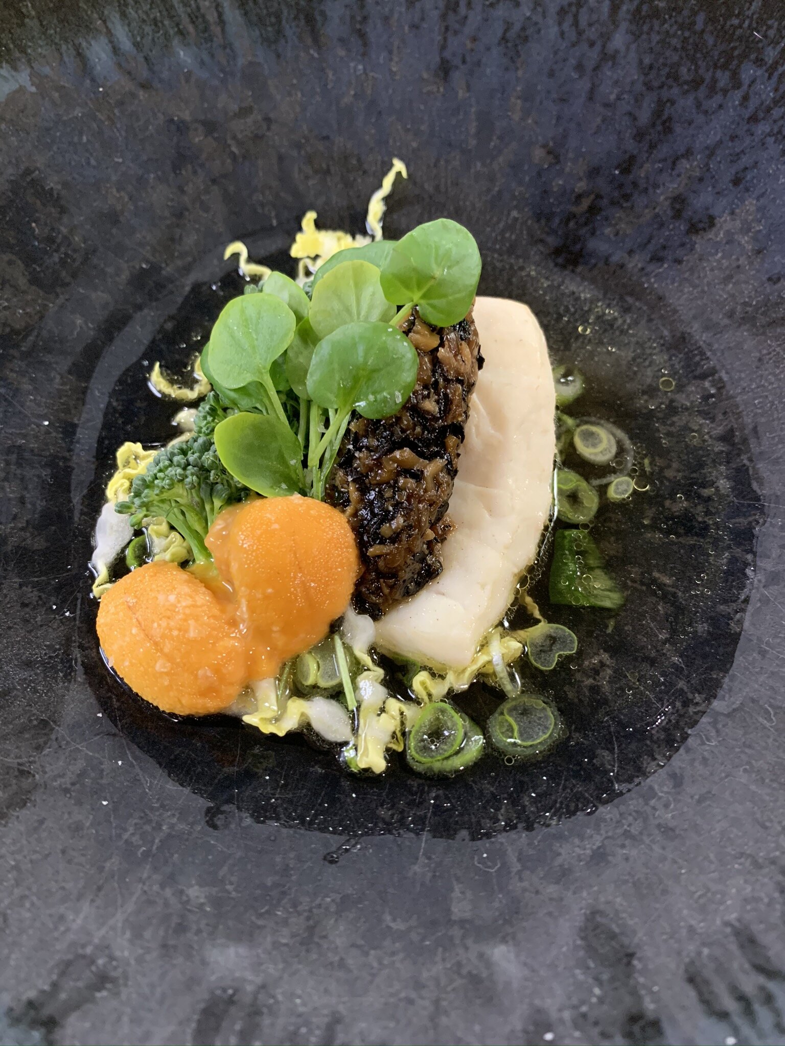 Shiitake Beef Broth, Seaweed Paste and Uni