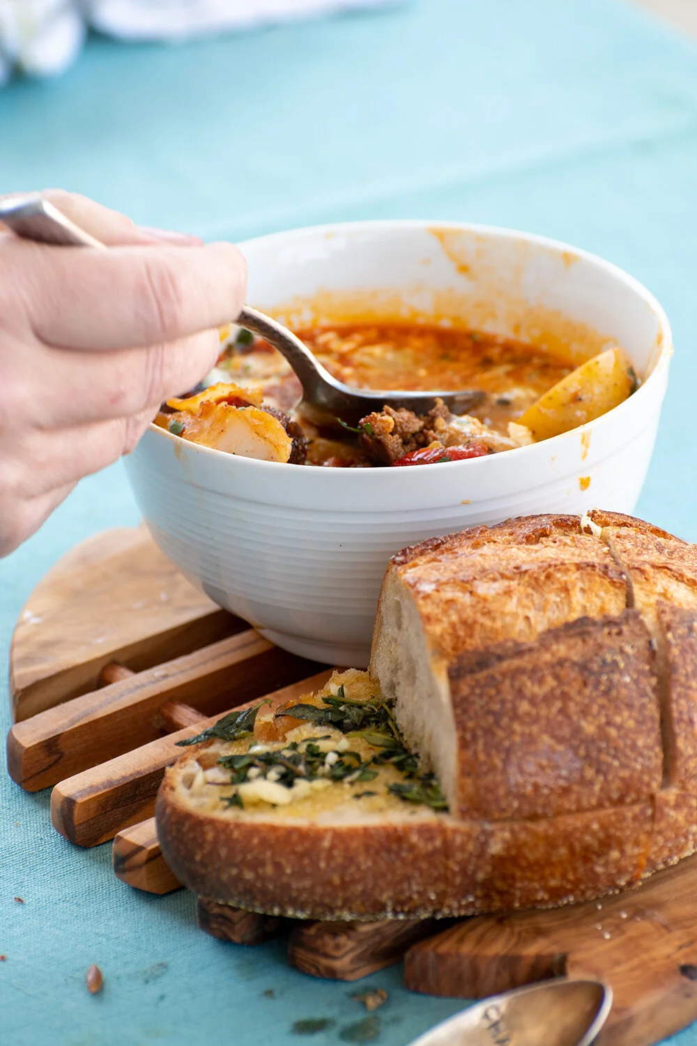 Portuguese Style Fish and Sausage Stew with Chive Aioli