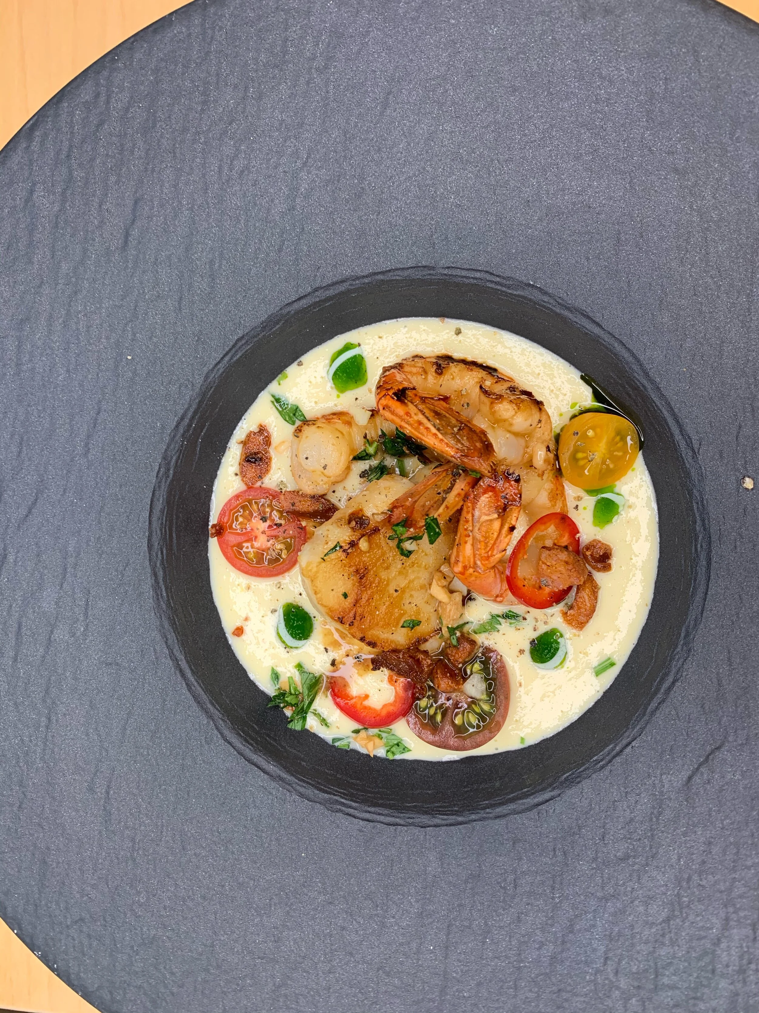 Corn, Scallops and Prawns