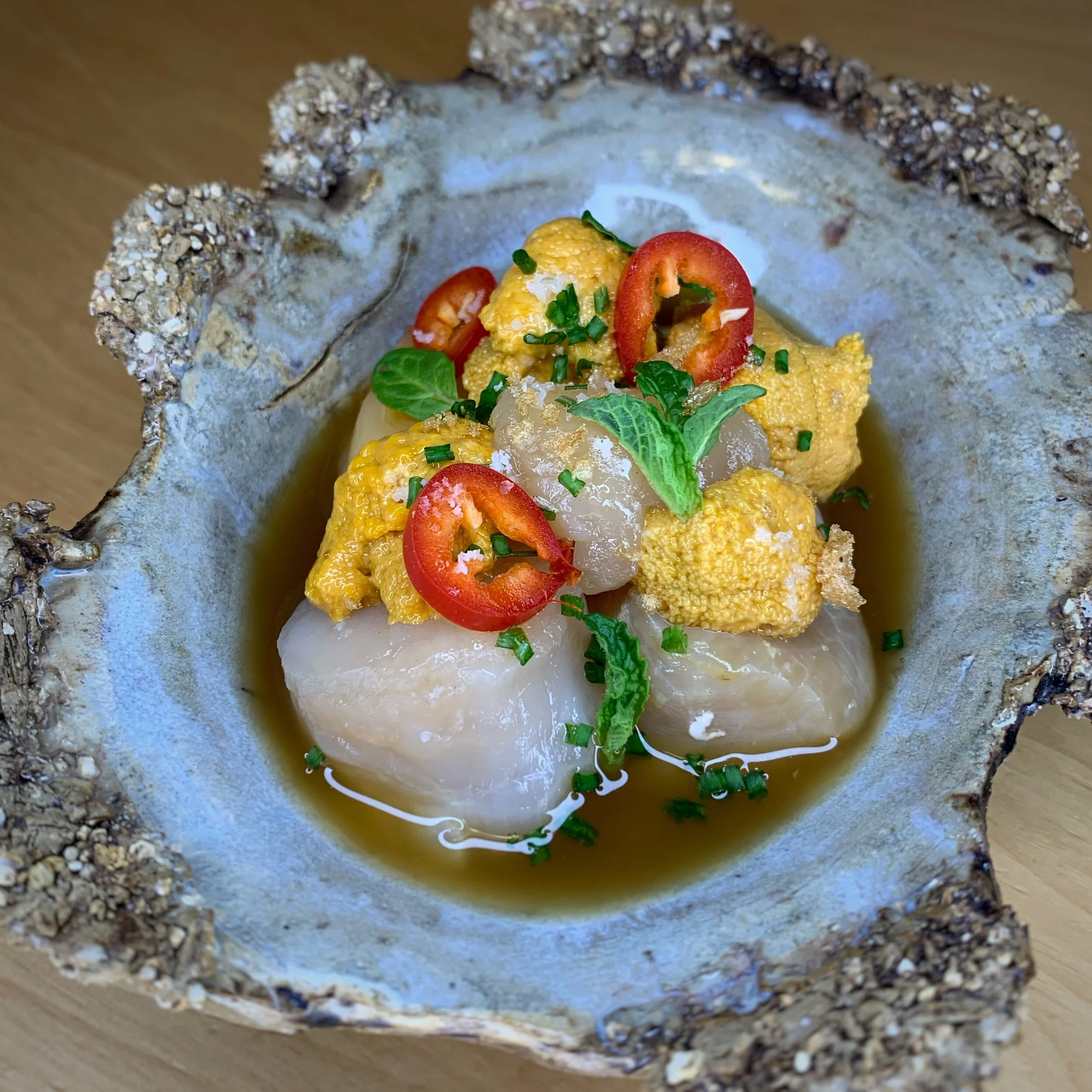 Simple Scallop and Uni Crudo