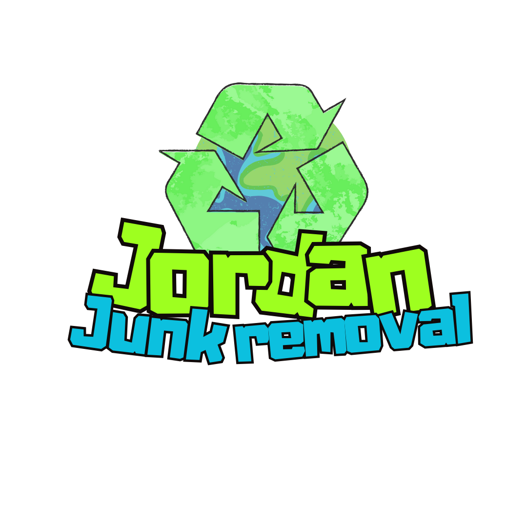 Logo for Jordi JUNK REMOVAL with a green recycling symbol above and the text in bright green and blue.