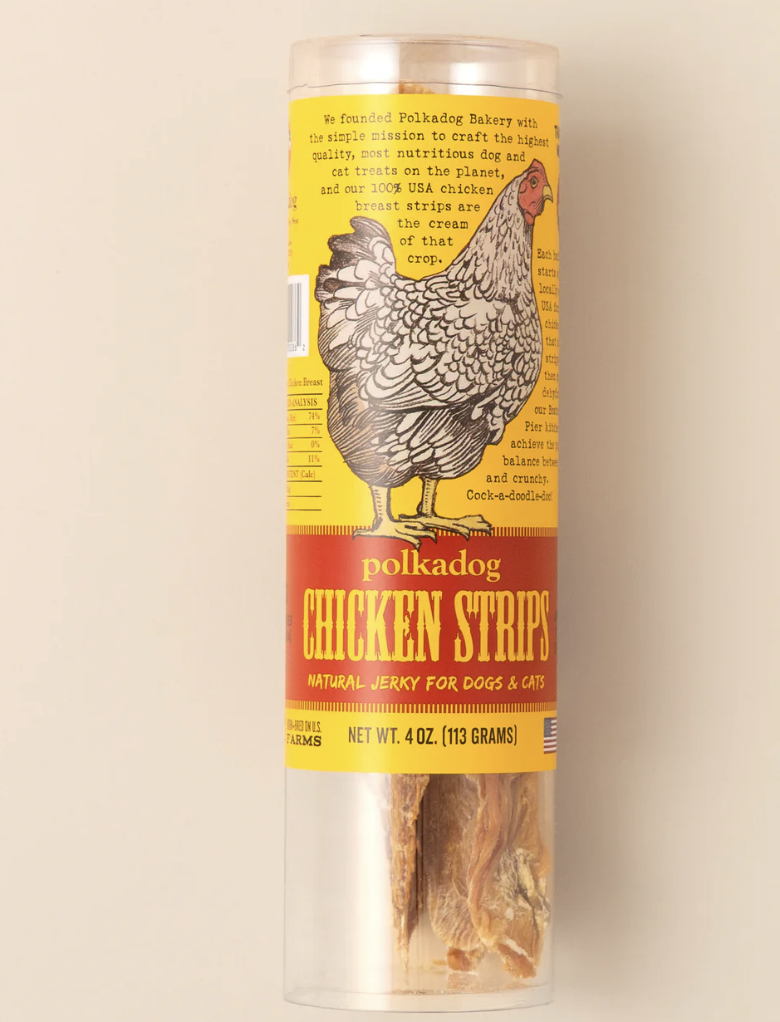 POLKA DOG BAKERY DOG CHICKEN STRIPS JERKY 4OZ TUBE