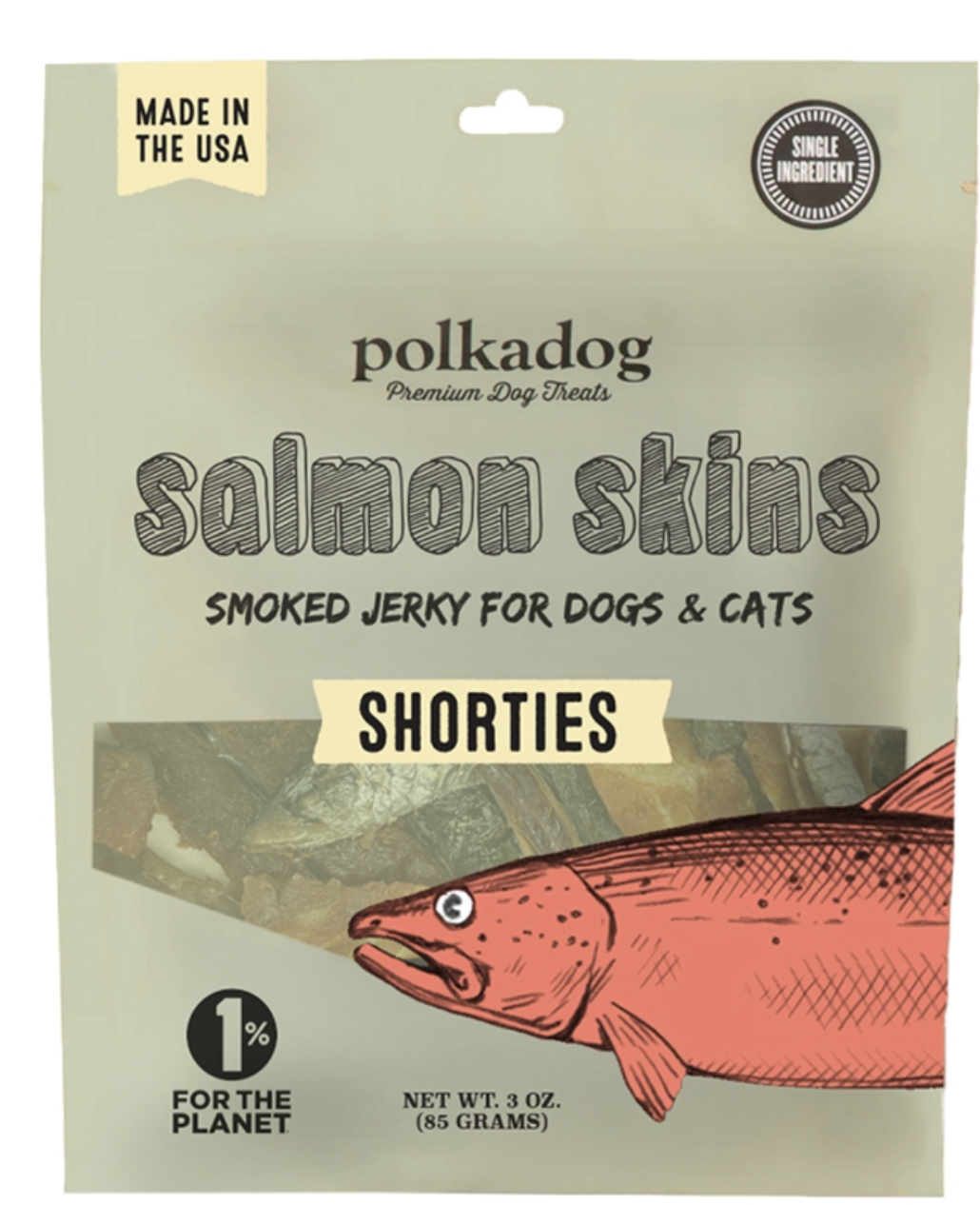 POLKA DOG BAKERY DOG SALMON SKIN JERKY 3OZ POUCH