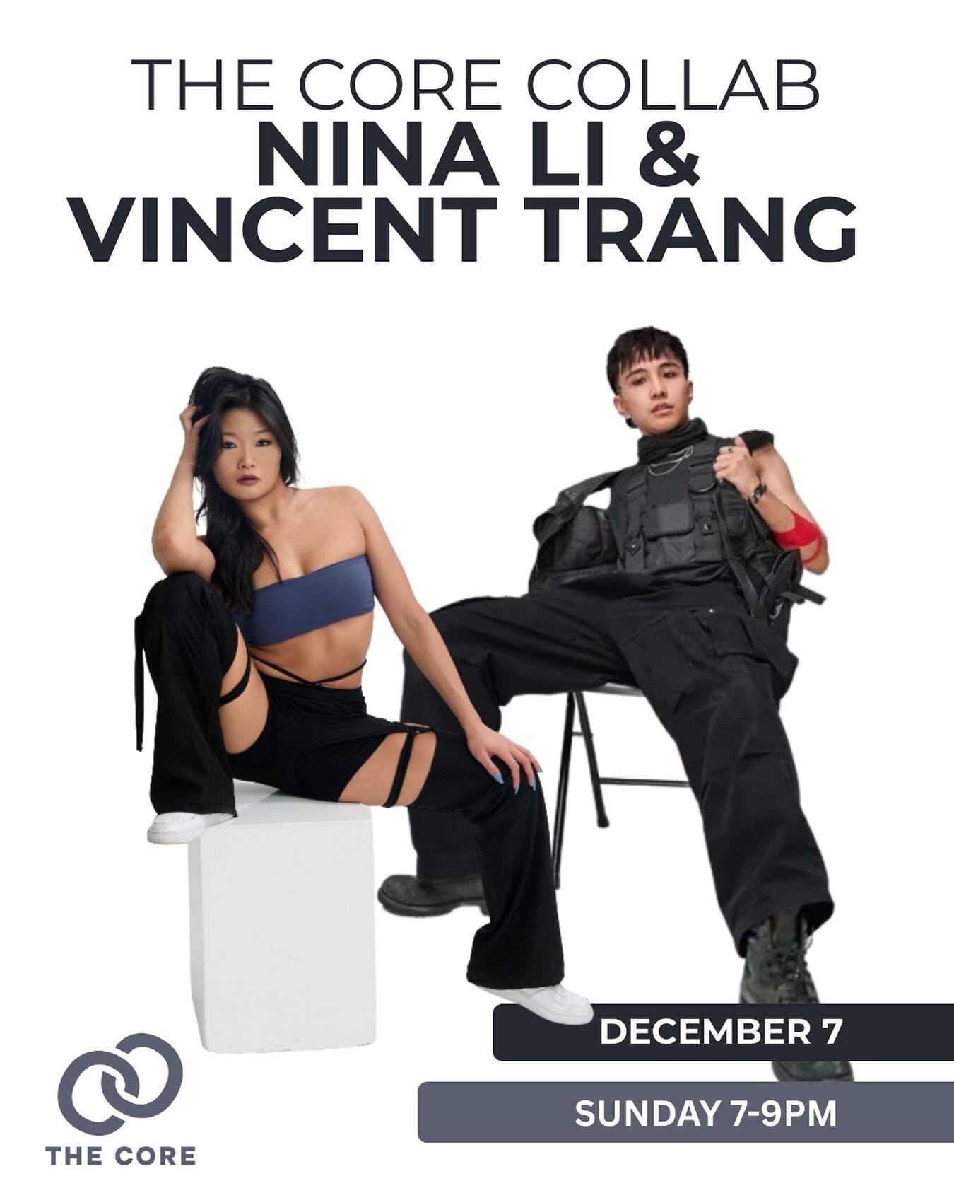 NINA LI X VINCENT TRANG COLLAB ❤️&zwj;🔥

Vincent Trang is in the house for the first time with the CORE and we couldn&rsquo;t be more excited!! 🔗

Come join us next Sunday for a HOT, sweaty push! 💦

WORKSHOP: Intermediate Jazz Funk 

TIME: Sunday,