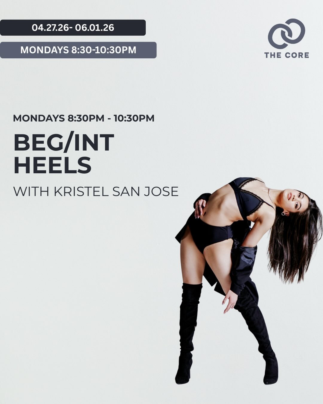 Introducing Kristel&rsquo;s first ever program with The CORE!🤍🤍

💫A heels technique and foundations program designed for beginner/intermediate dancers who are kick-starting their heels journeys. 💫

This course will have a special focus on:
	&bull
