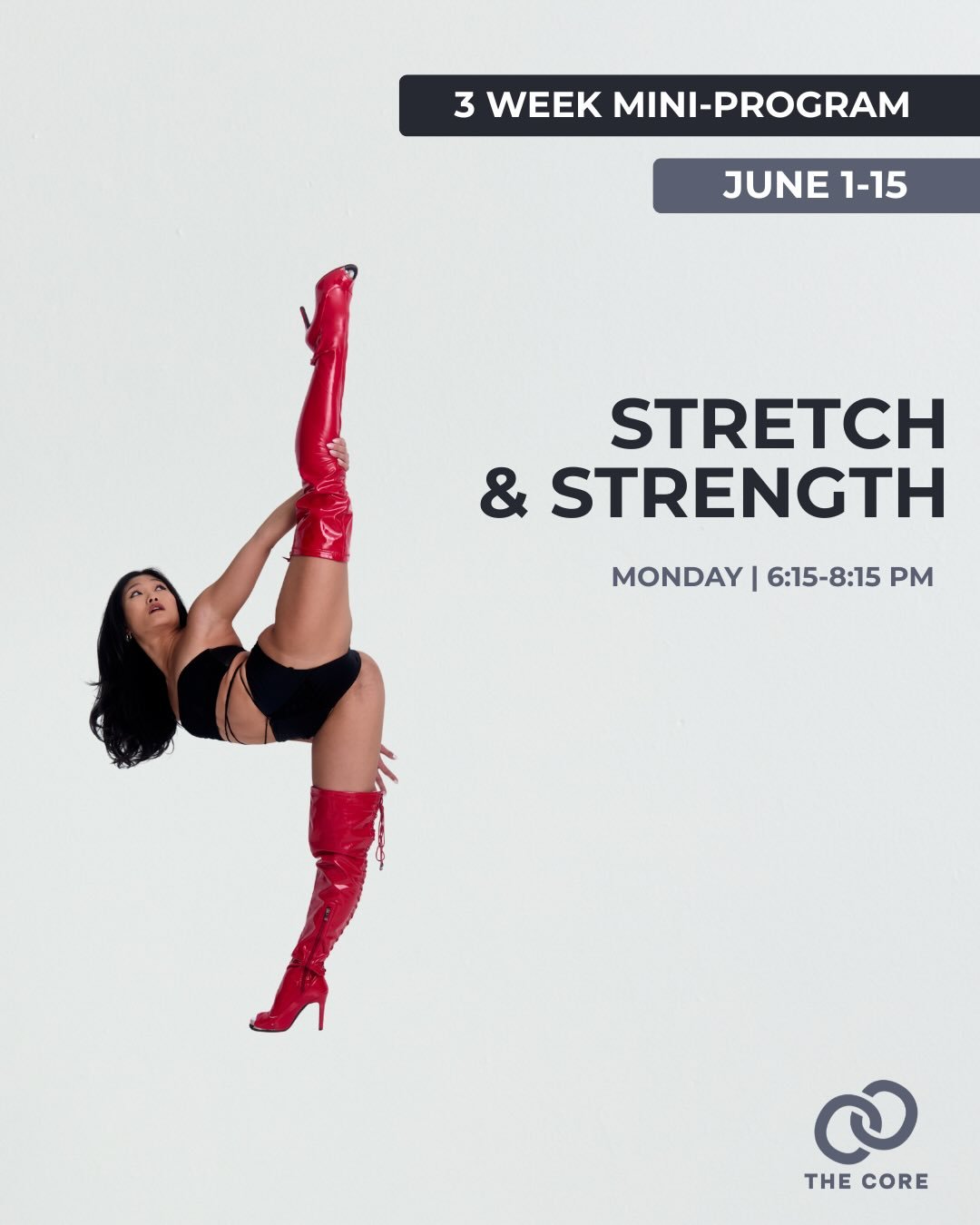 ❤️&zwj;🔥MINI PROGRAM ALERT❤️&zwj;🔥

💪3 WEEK STRETCH AND STRENGTH (Mondays | 6:15-8:15pm)

This 3 week program will be a crash course in how to optimize your body as an athletic dancer through focused strength, mobility, and flexibility training. Y