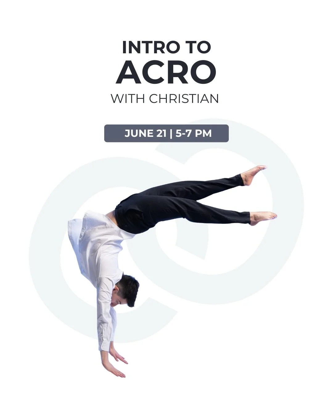 BEGINNER ACRO FOR DANCERS 🤸

For the first time ever at The CORE, we are so excited to have the amazing Christian Chiovitti in for an exclusive Intro to Acro for Dancers workshop!! 

This workshop will be completely suitable for dancers with no expe