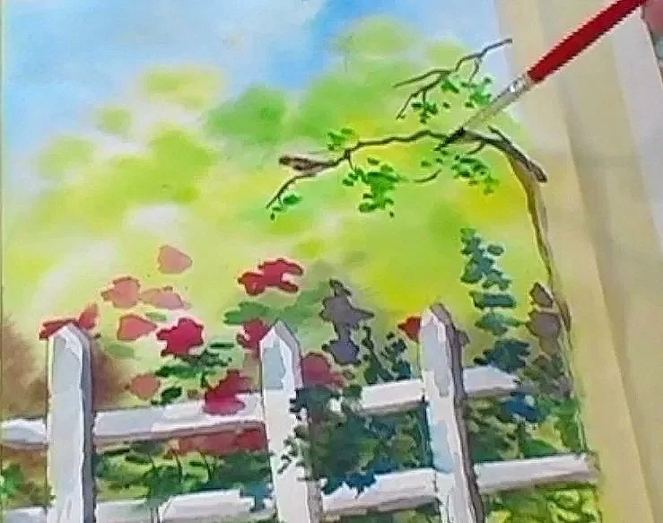 Use masking to save white paper while you swish and splash paint for a special scene.