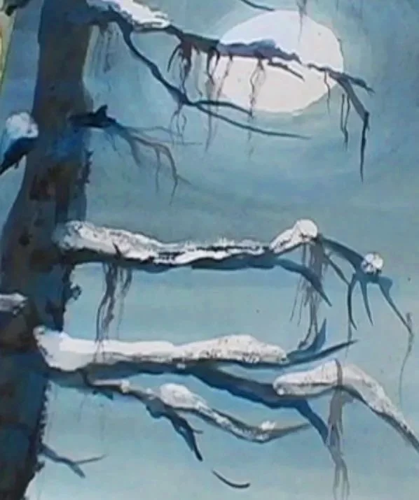 A common masking medium will save out irregular white shapes under an overall wash of color. Watch how to use rubber cement!