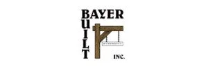 Bayer Built logo featuring a wooden beam structure and hanging sign