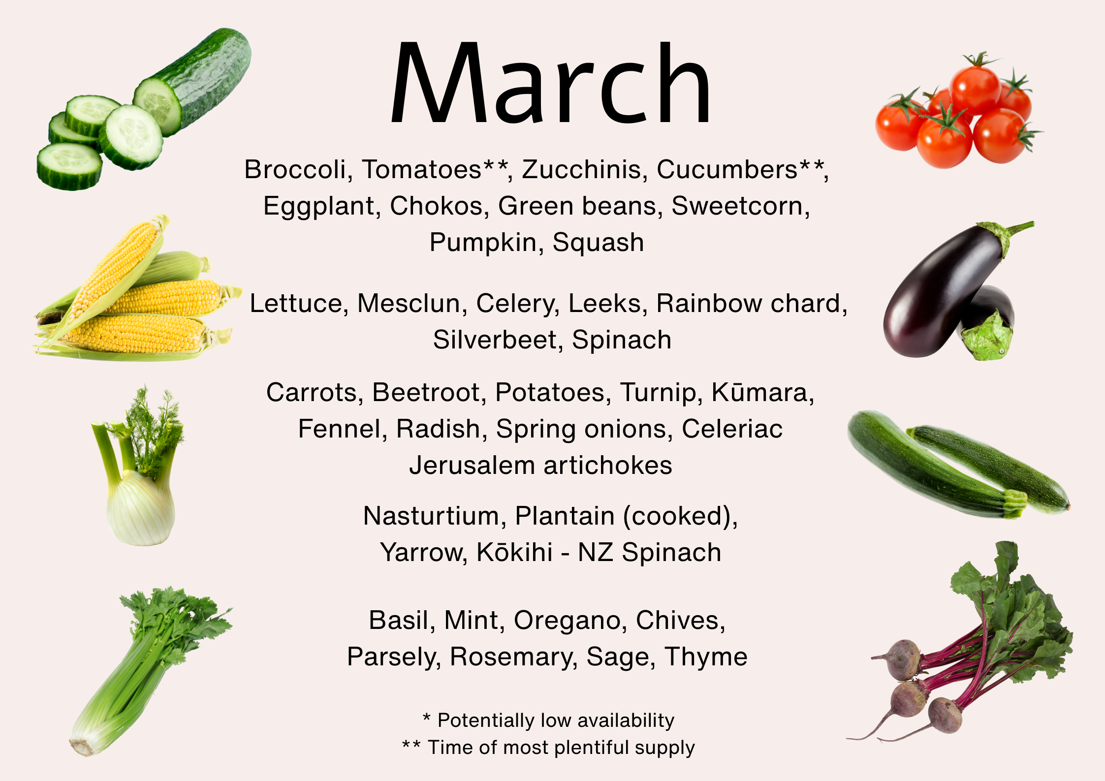 Seasonal produce available in March NZ