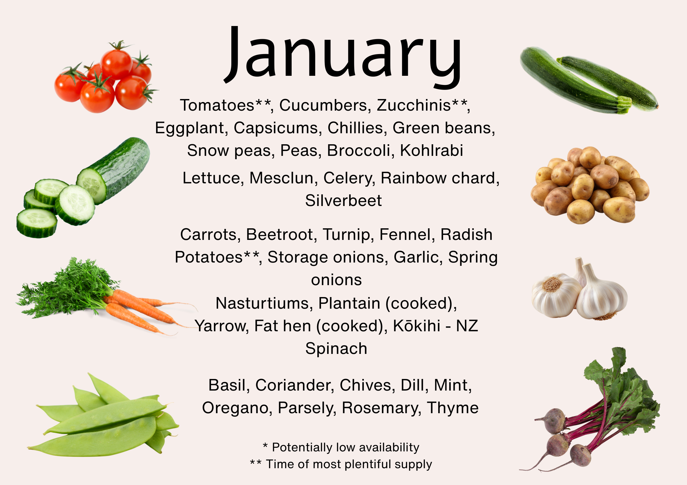 Seasonal produce available in January NZ