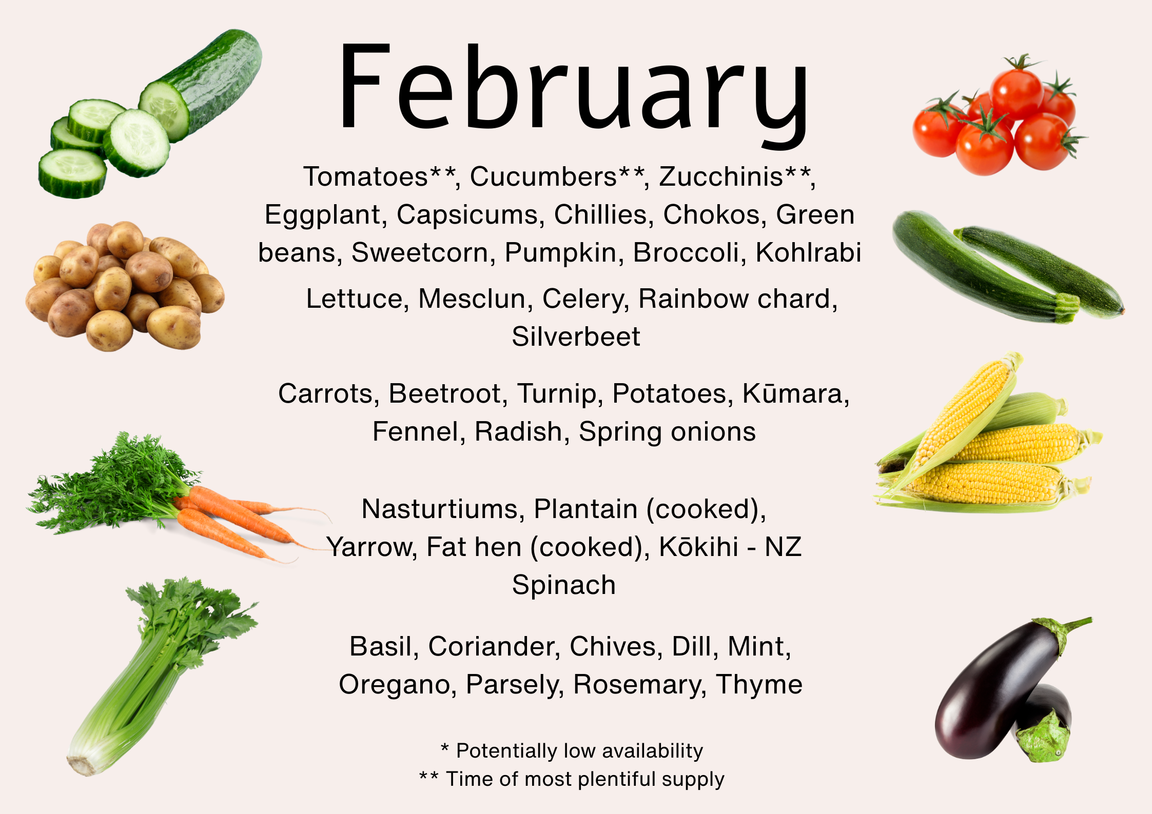 Seasonal produce available in February NZ