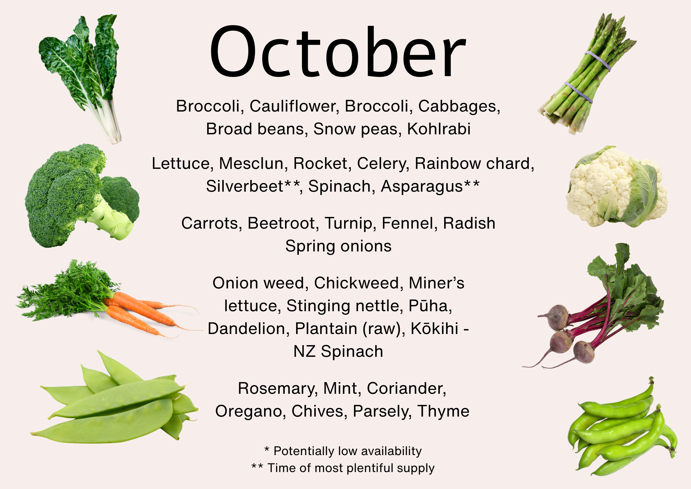 Seasonal produce available in October NZ