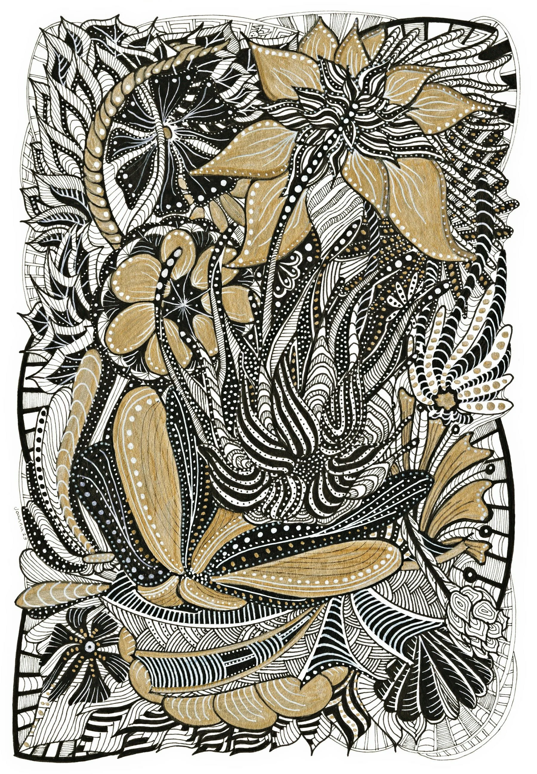 Gilded Botanic (colour pen & ink)