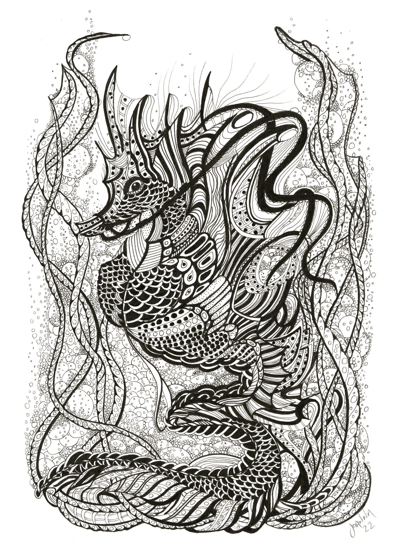 Seahorse (black pen & ink)