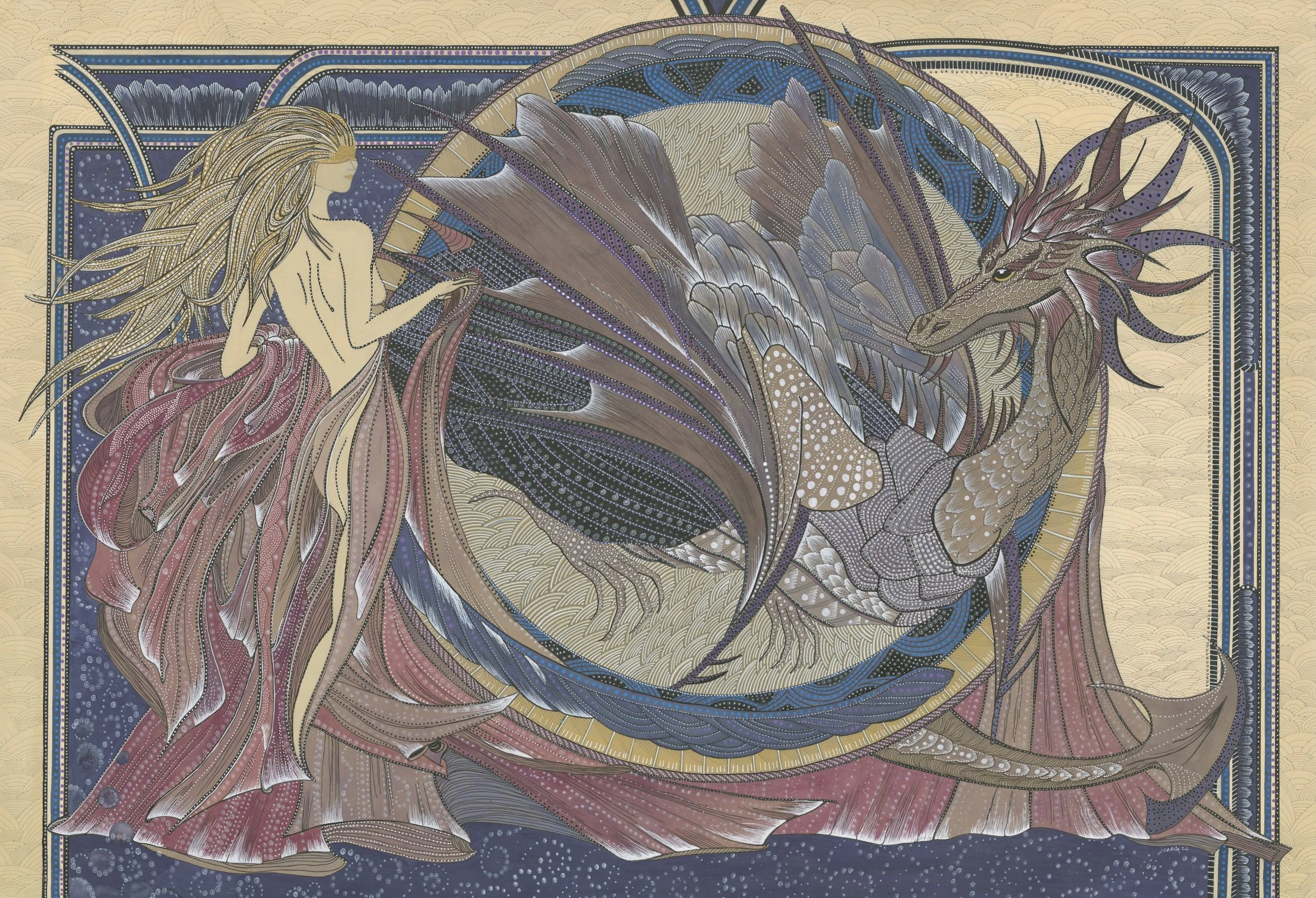 The Dragon And The Maiden (acrylic painting)