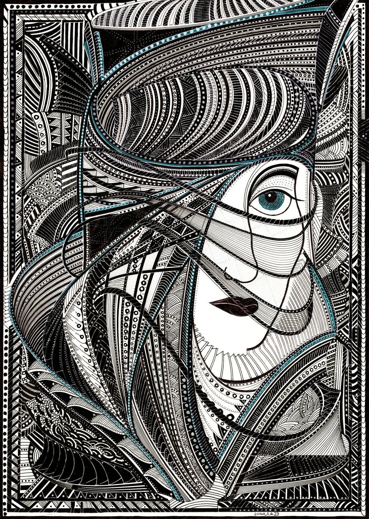 Veiled (colour pen & ink)