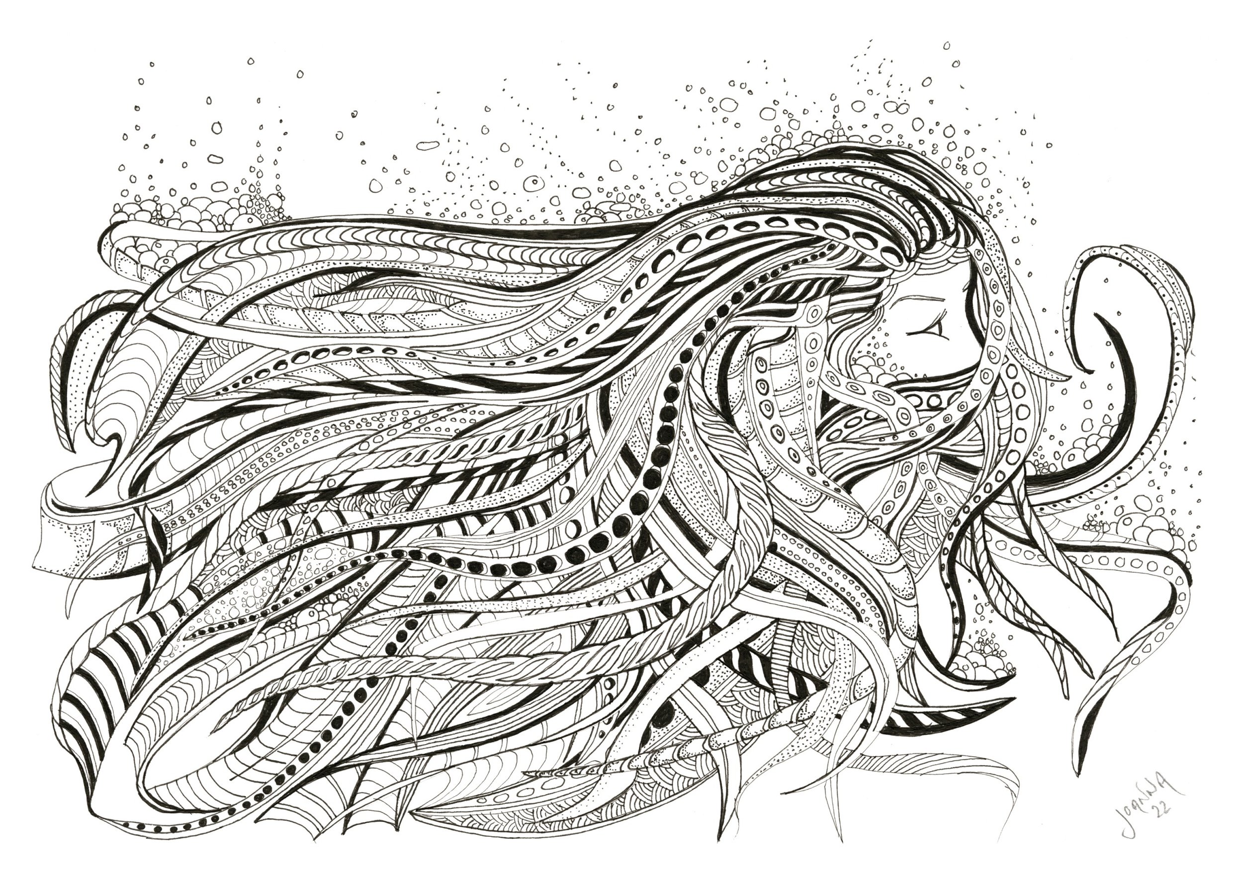 Mermaid (black pen & ink)