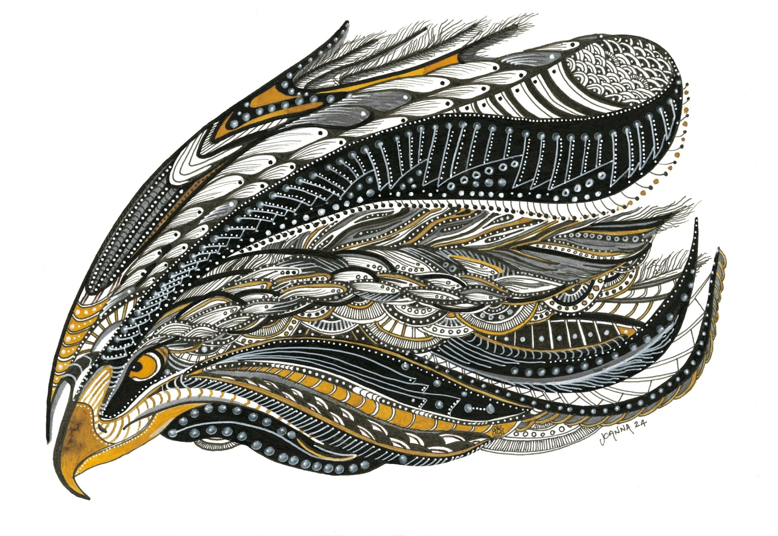 Eagle Eyed (colour pen & ink)